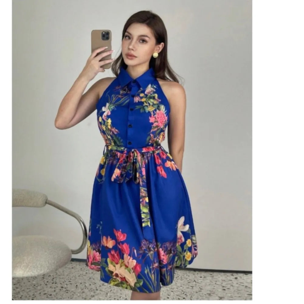 Floral Halter Neck Summer Dress
