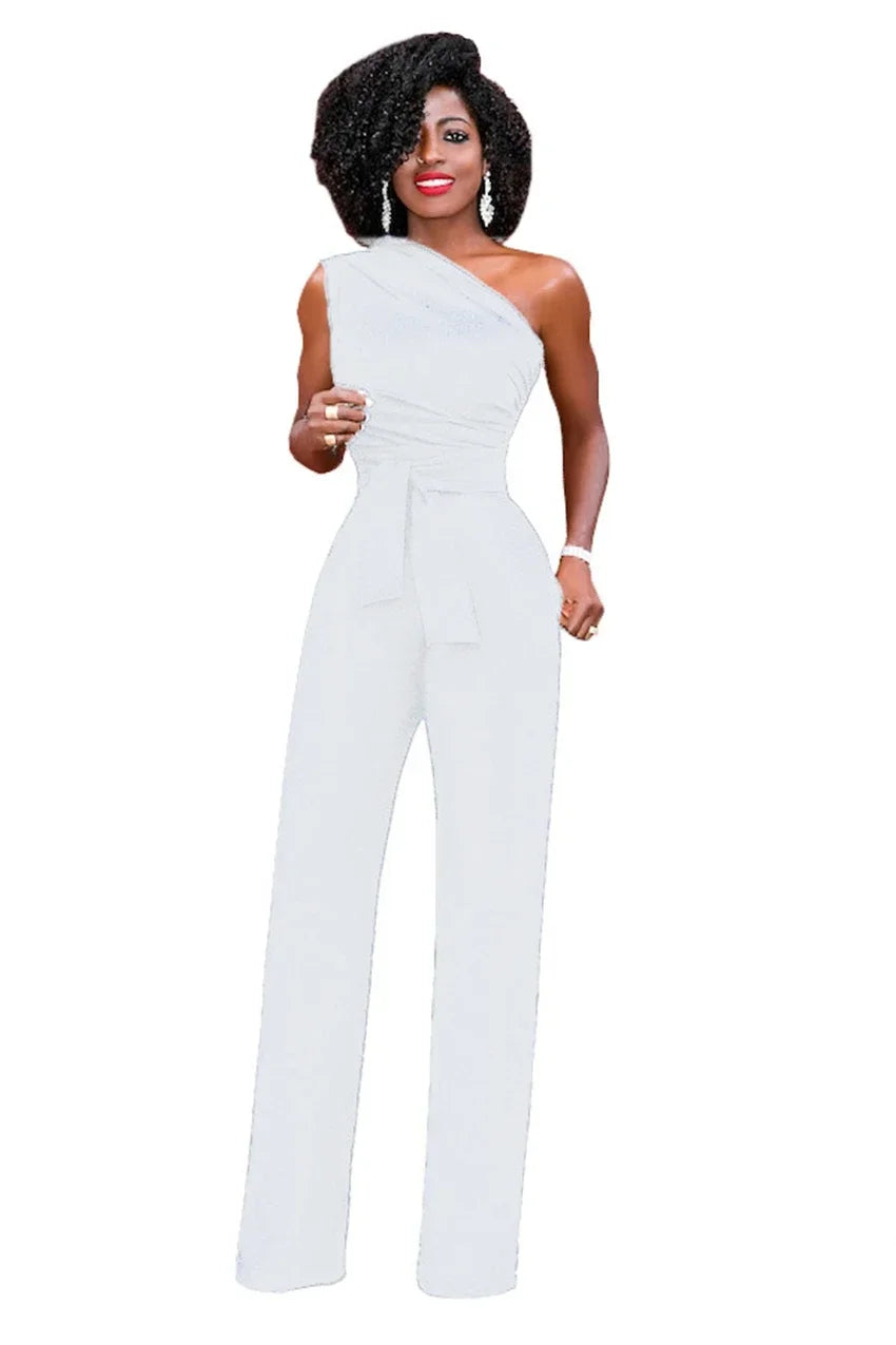 Elegant One-Shoulder Belted Jumpsuit