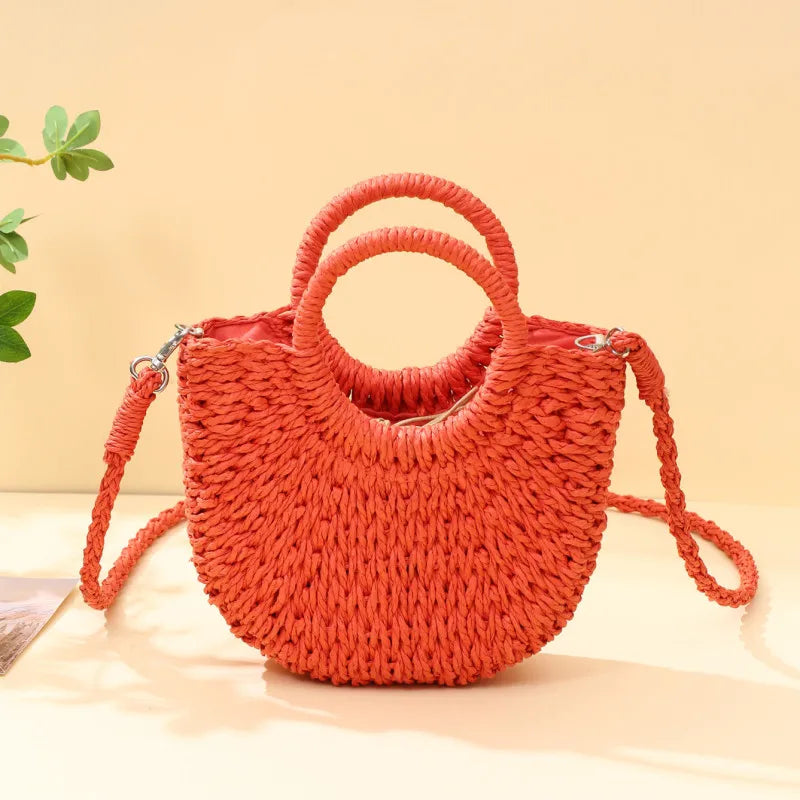 Handwoven Straw Half-Moon Bag