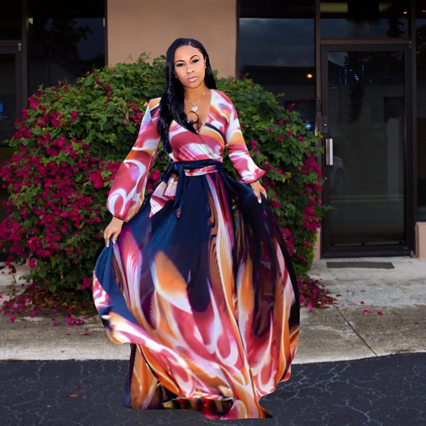 Women's Printed Wrap Maxi Dress