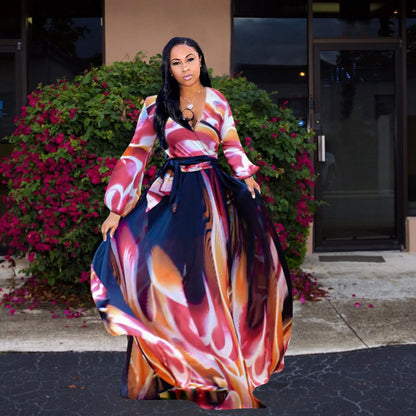 Women's Printed Wrap Maxi Dress