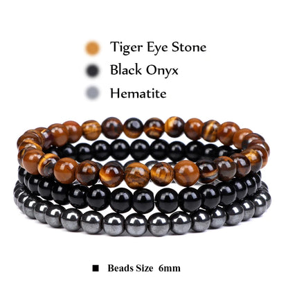 3Pcs Stacked Natural Stone Bracelet Set
