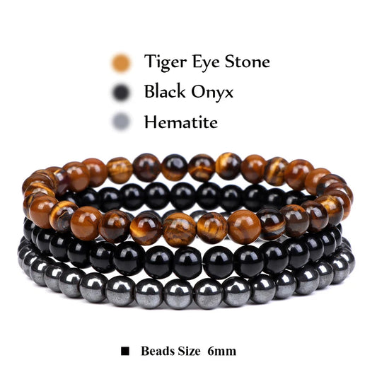 3Pcs Stacked Natural Stone Bracelet Set