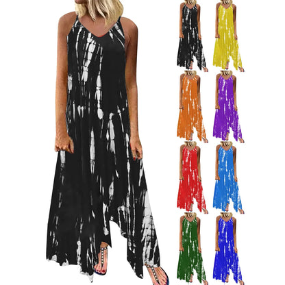 Split Sleeveless Tie-Dye Long Dress