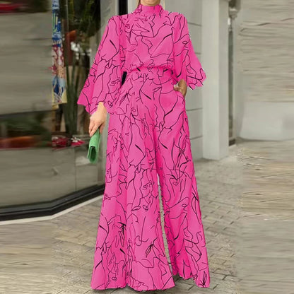 Abstract Print Long Sleeve Jumpsuit