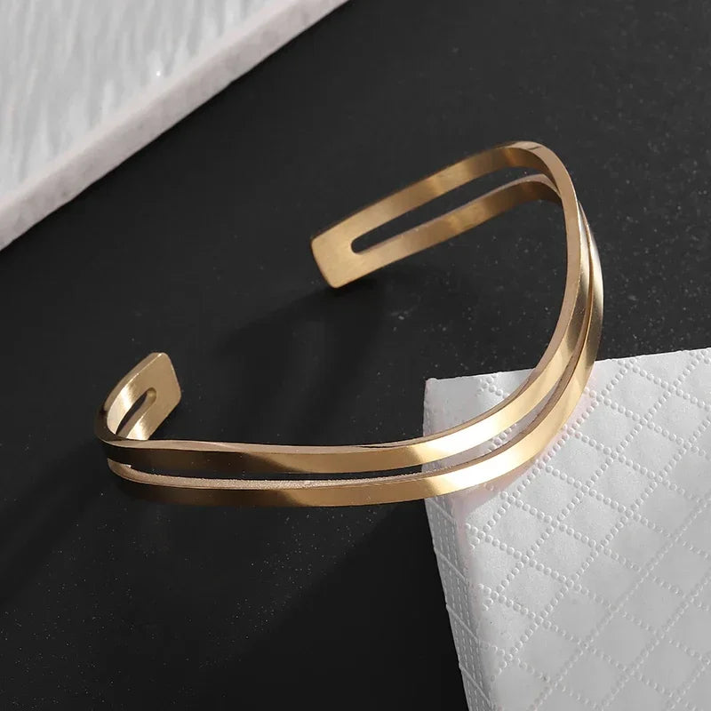 Polished Steel Open Cuff Bangle