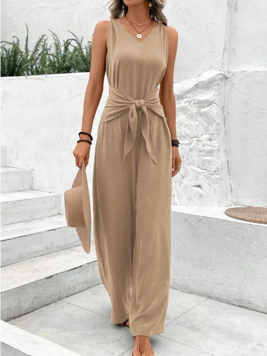 Twisted Strap Tie Waist Jumpsuit