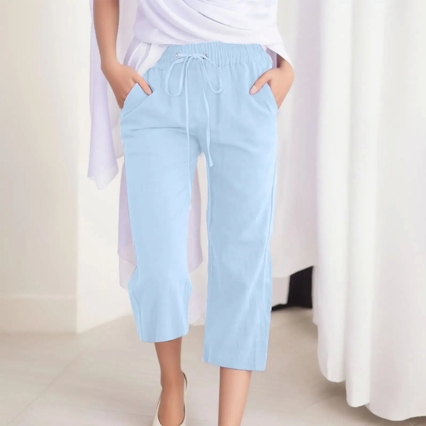 Cotton Linen Capri Pants For Women