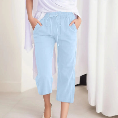 Cotton Linen Capri Pants For Women