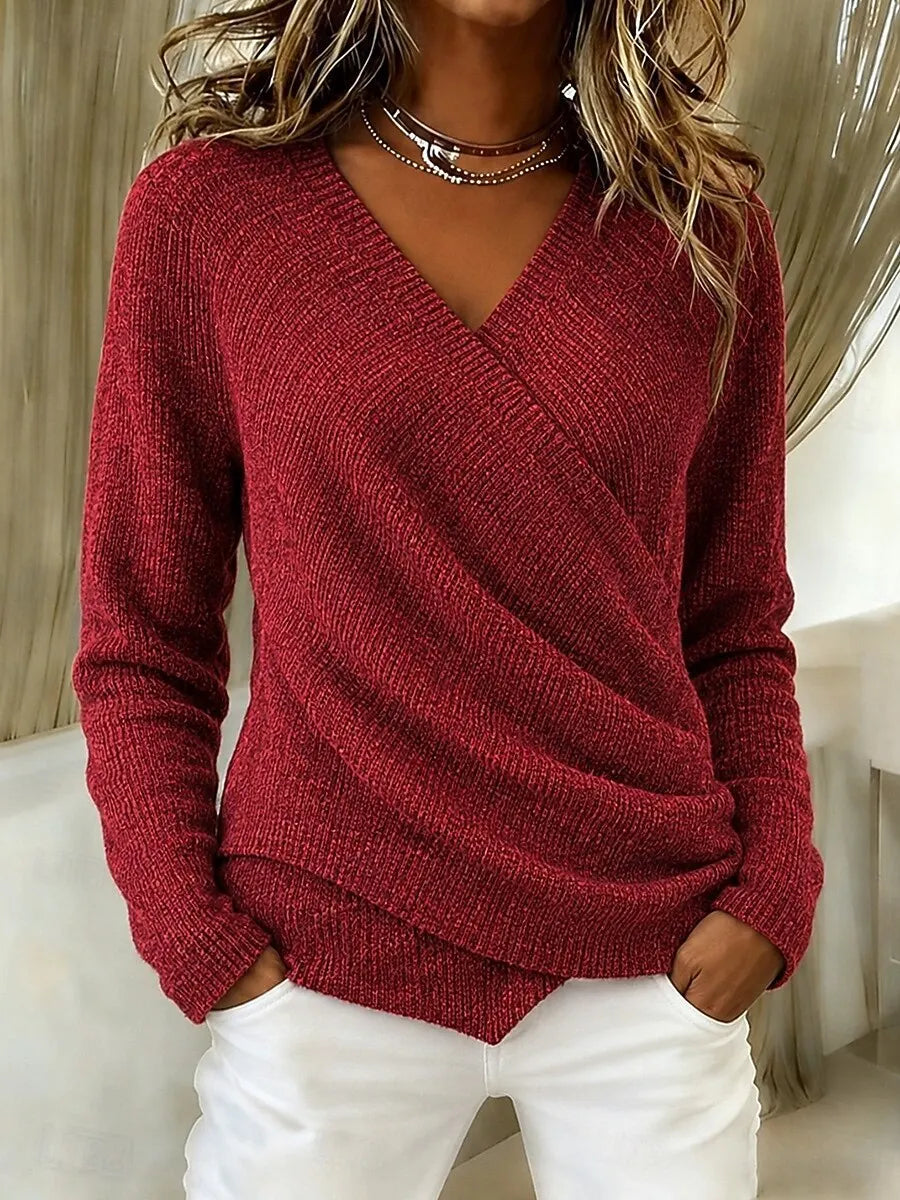 Effortless Chic Wrap V-Neck Knit Pullover