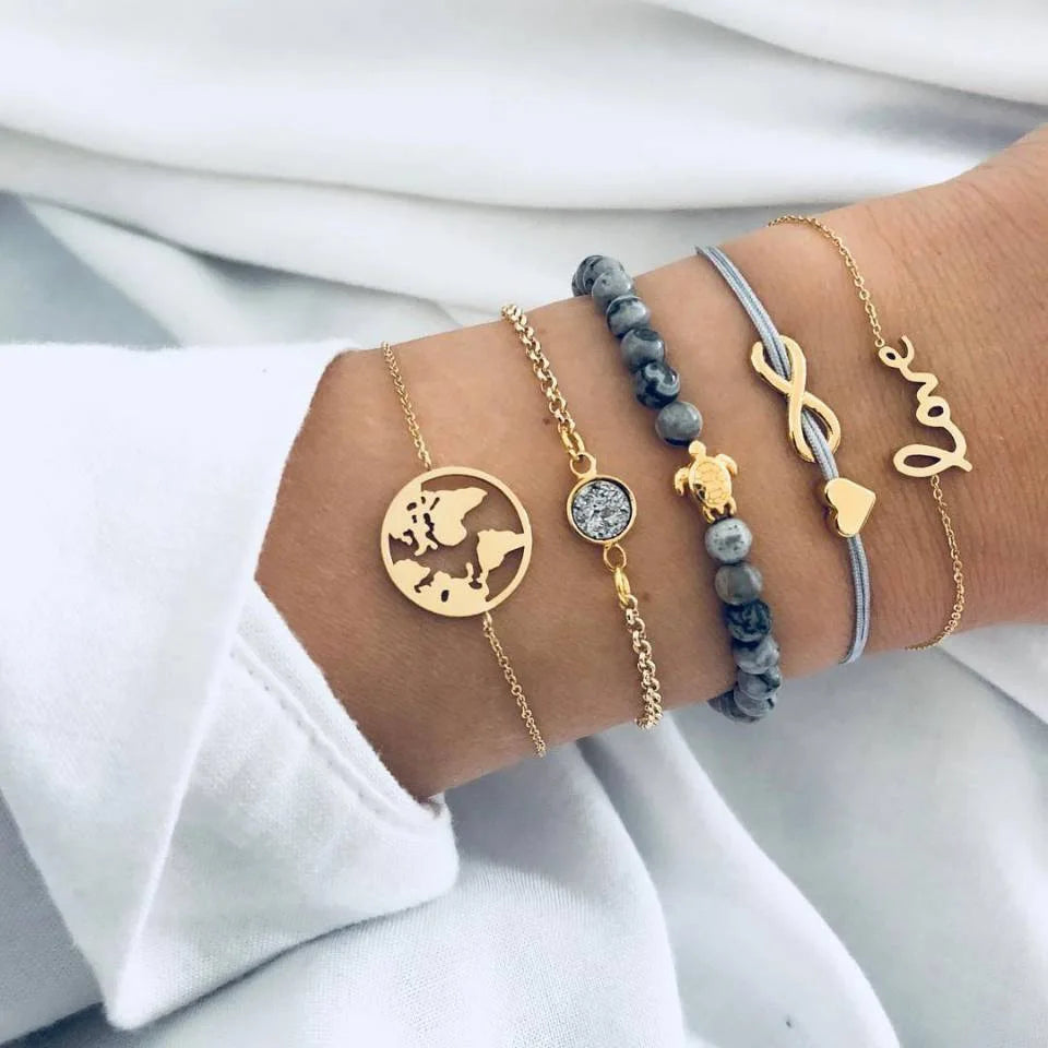 Gold Charm Bracelet Set