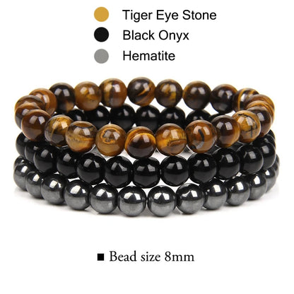 3Pcs Stacked Natural Stone Bracelet Set