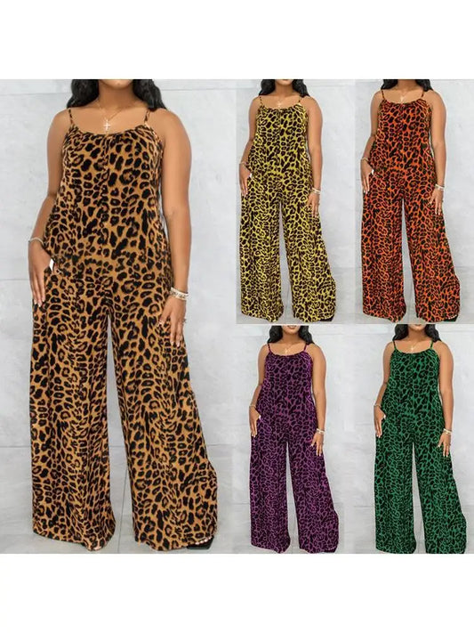 Leopard Print Spaghetti Strap Jumpsuit
