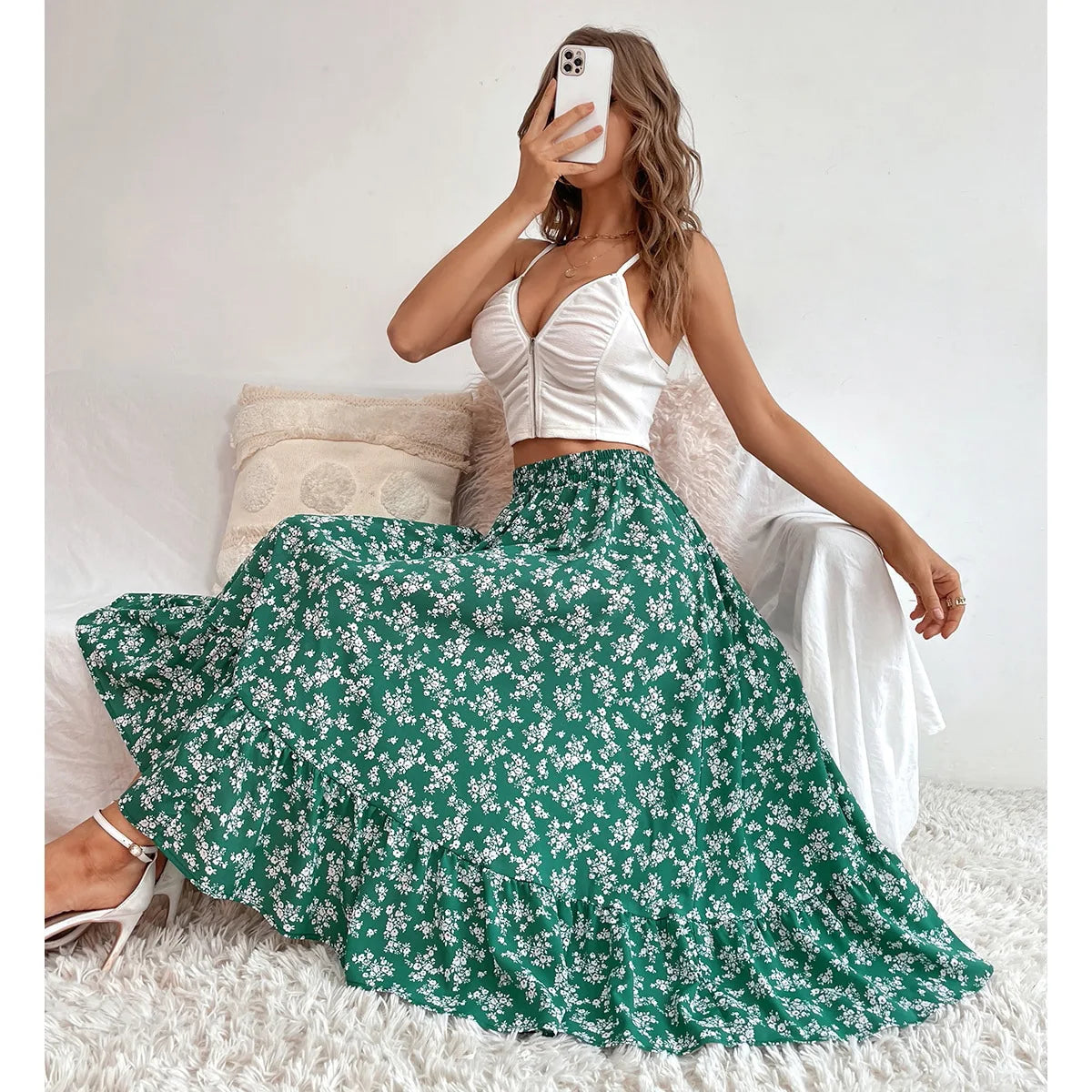 Chic Floral Printed Midi Skirts