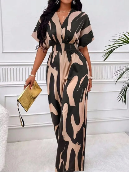 Elegant Printed Batwing Sleeve Jumpsuit