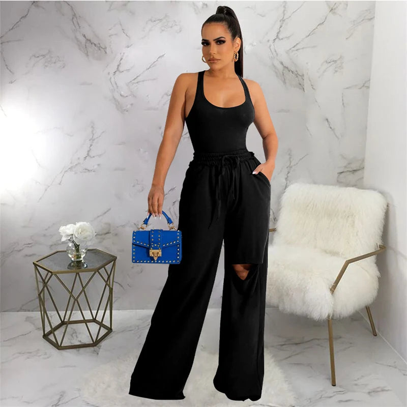 Casual Two Piece Wide Leg Set