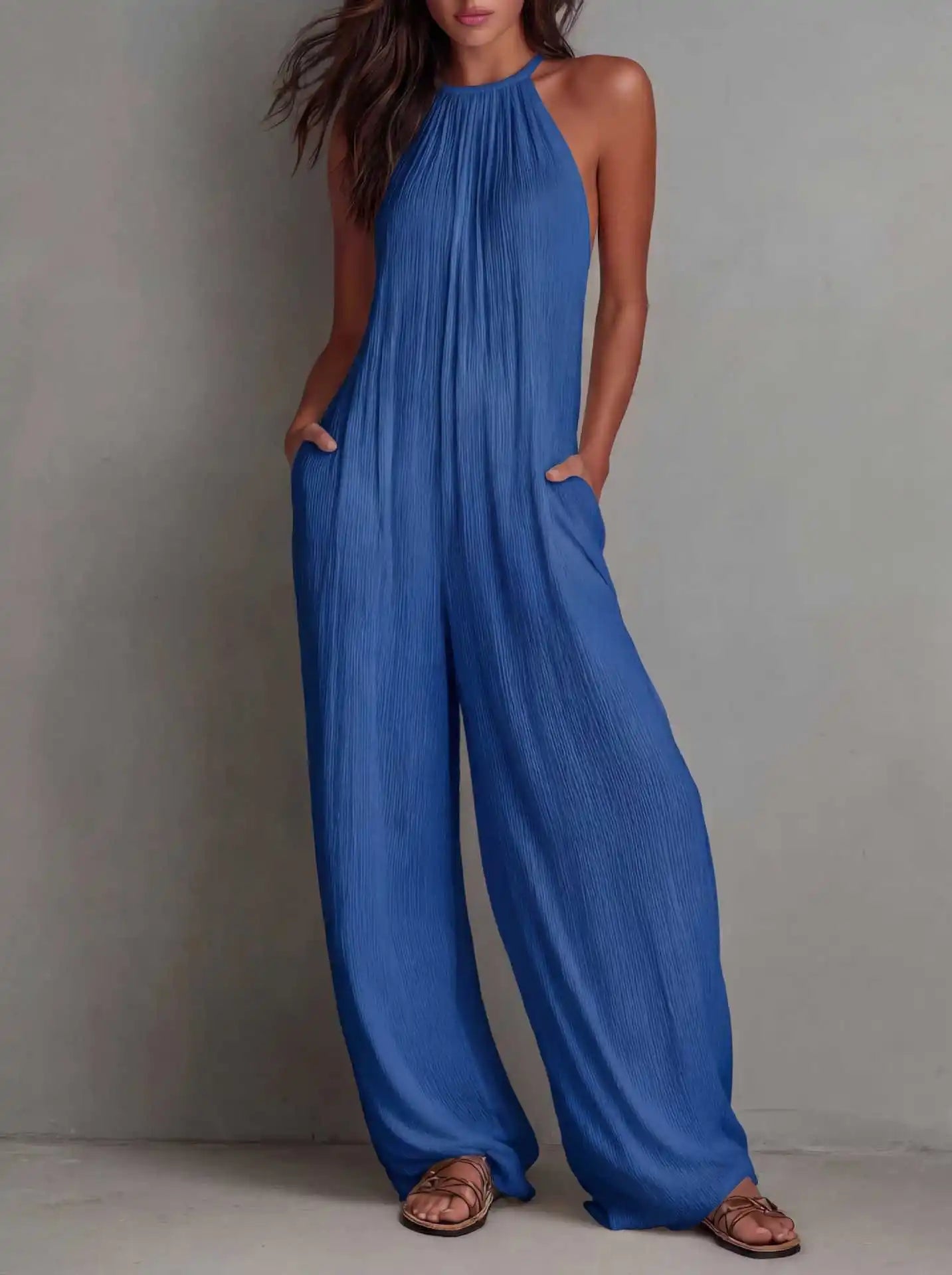 Sundrenched Pleated Halter Jumpsuit