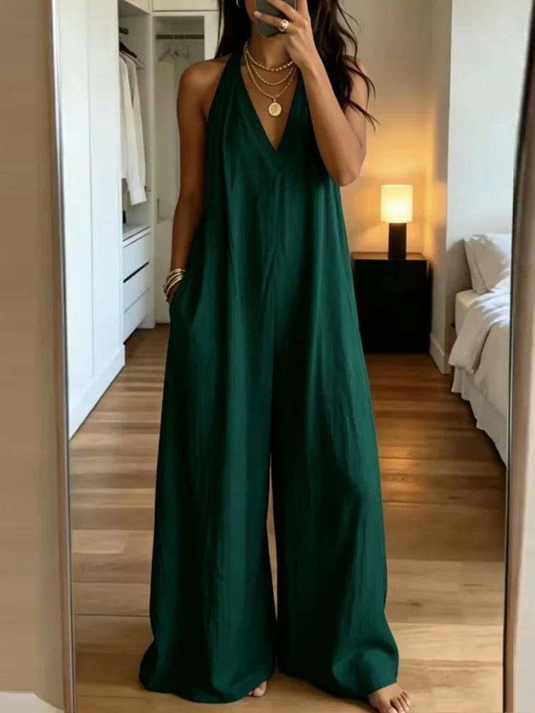 Isadora Wide Leg Halter Neck Jumpsuit with Pockets