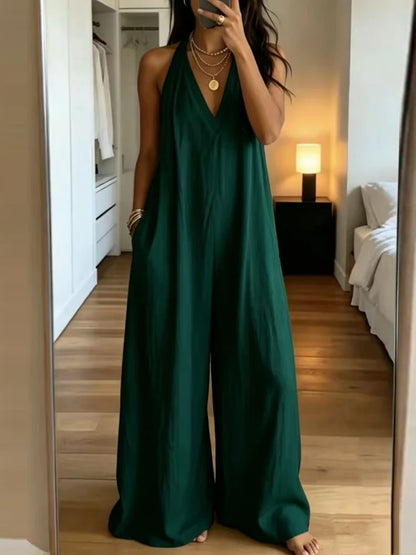 Isadora Wide Leg Halter Neck Jumpsuit with Pockets