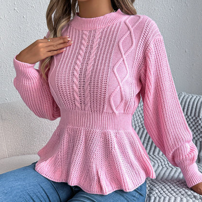 Chic Peplum Cable Knit Pullover Sweater