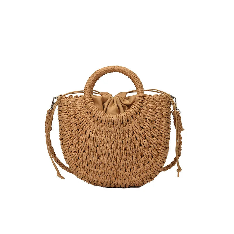 Handwoven Straw Half-Moon Bag