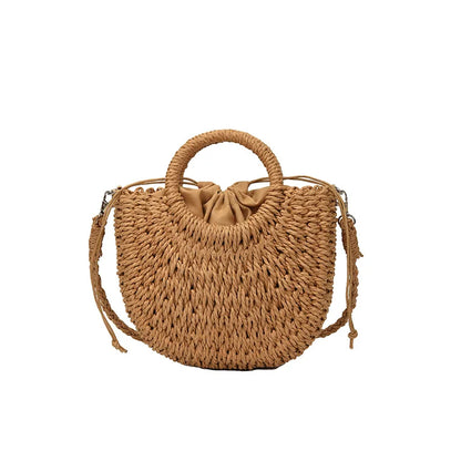 Handwoven Straw Half-Moon Bag