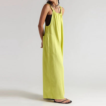 Wide-Leg Denim Overall Jumpsuit