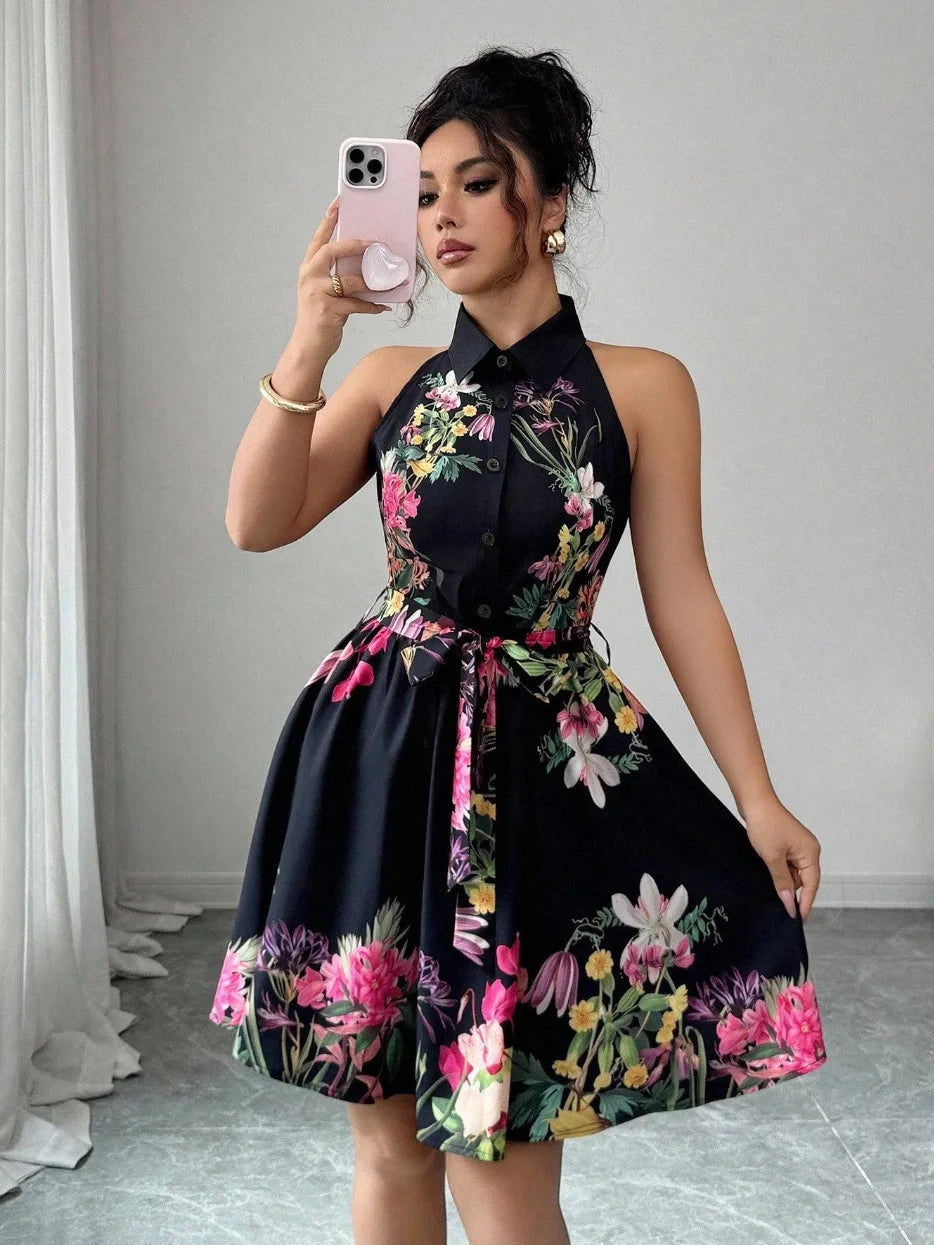 Floral Halter Neck Summer Dress