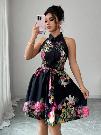 Floral Halter Neck Summer Dress