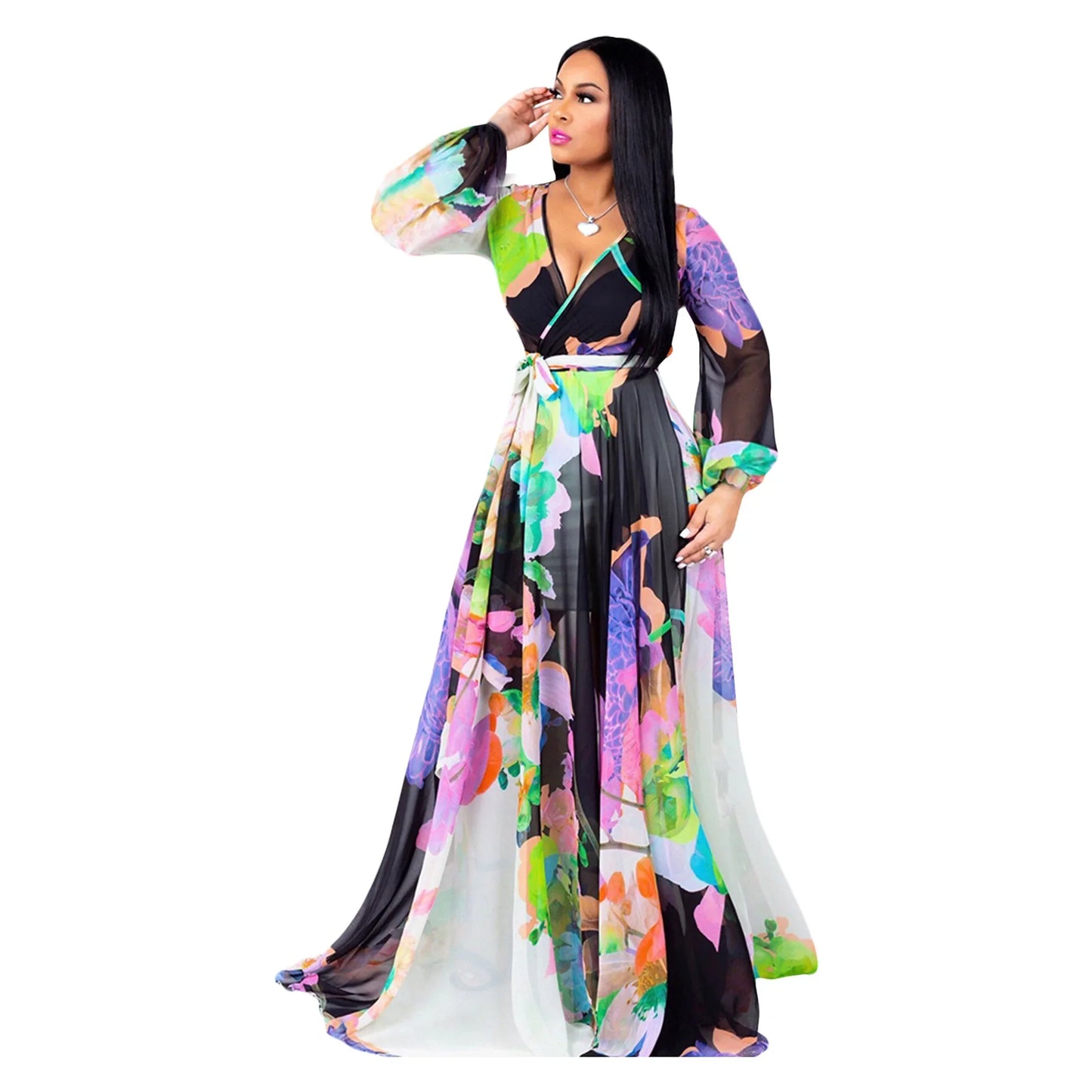 Women's Printed Wrap Maxi Dress