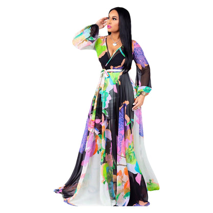 Women's Printed Wrap Maxi Dress