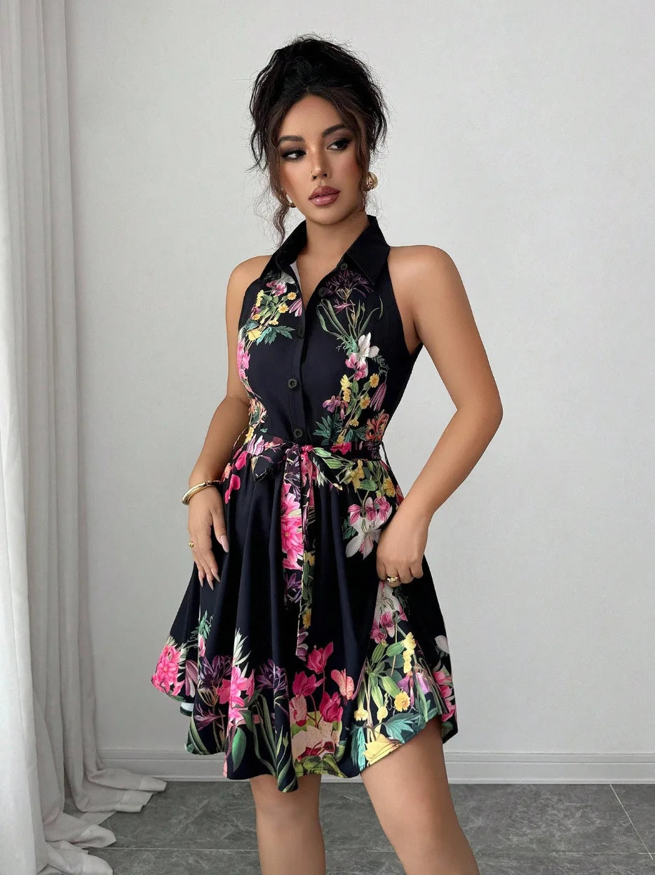 Floral Halter Neck Summer Dress