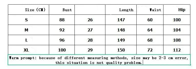 Size chart for clothing with measurements in centimeters