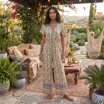 Boho Floral Wide Leg Jumpsuit