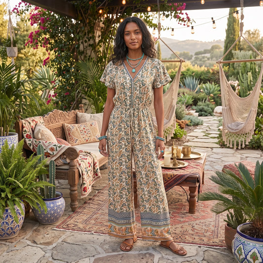 Boho Floral Wide Leg Jumpsuit