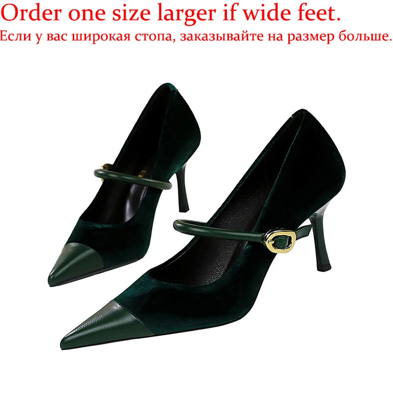Women's Velvet Buckle Strap Heels