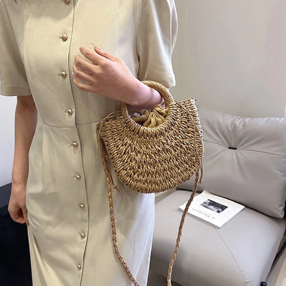 Handwoven Straw Half-Moon Bag