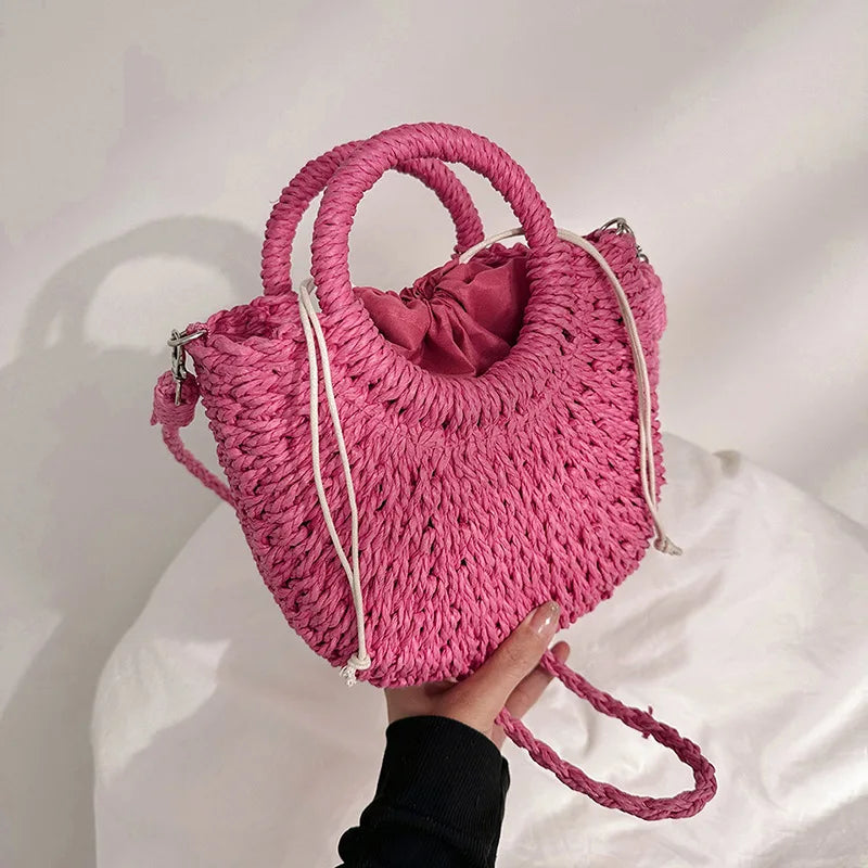 Handwoven Straw Half-Moon Bag