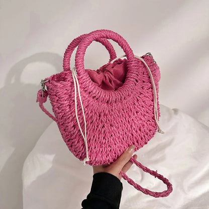 Handwoven Straw Half-Moon Bag