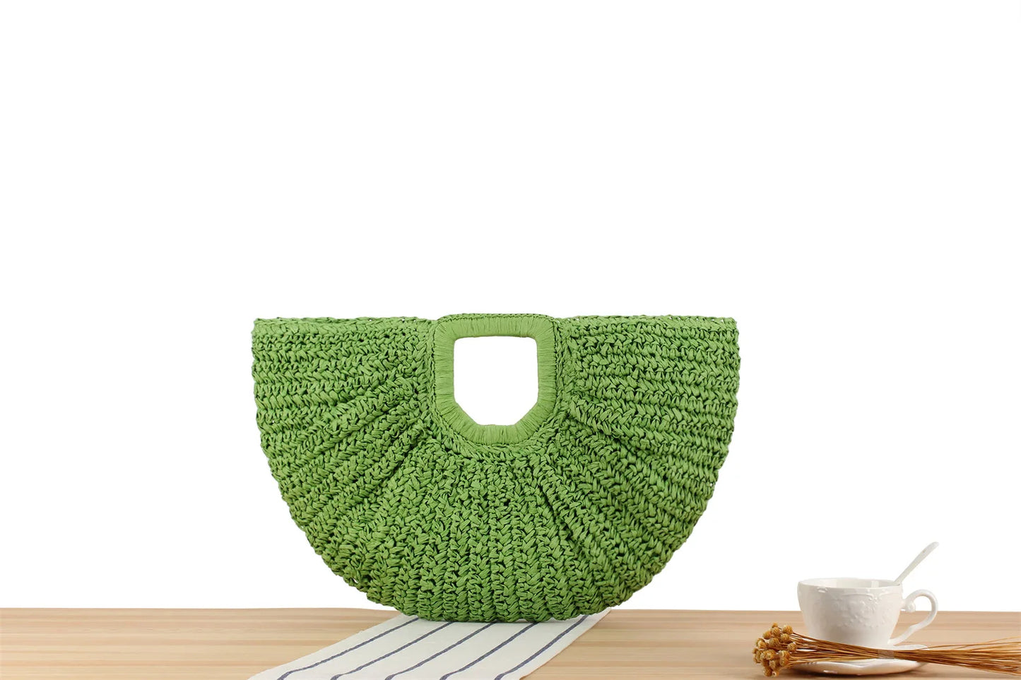 Handmade Half Moon Straw Tote Bag
