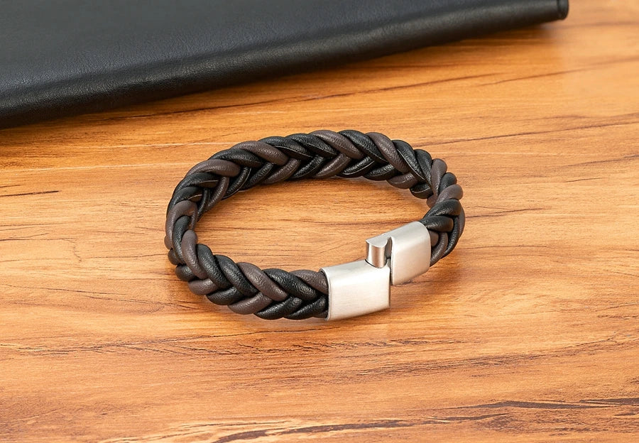 Braided Leather Cuff Bracelet for Men