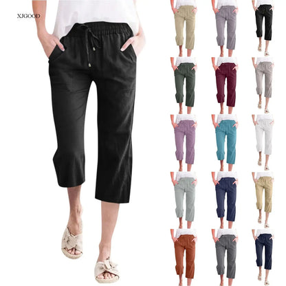 Cotton Linen Capri Pants For Women