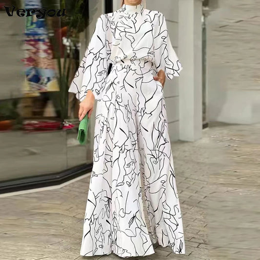 Abstract Print Long Sleeve Jumpsuit