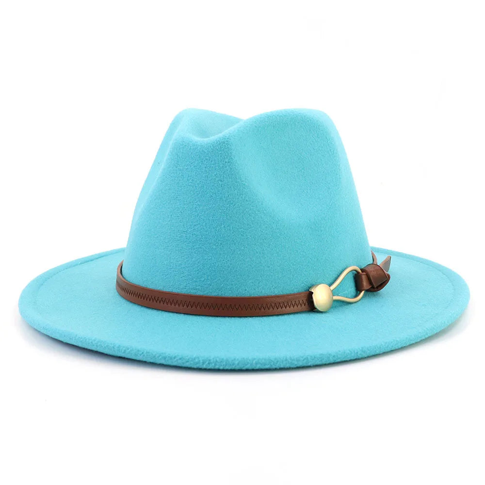 Belt Buckle Wide Brim Fedora Hat
