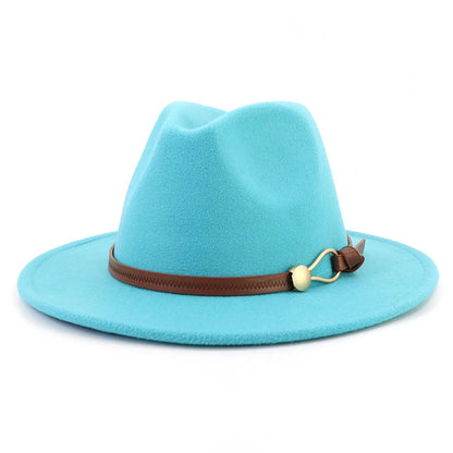 Belt Buckle Wide Brim Fedora Hat