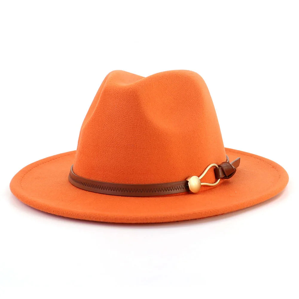 Belt Buckle Wide Brim Fedora Hat
