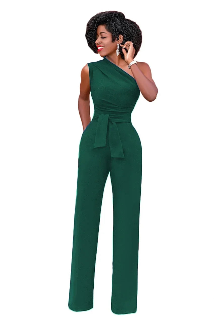 Elegant One-Shoulder Belted Jumpsuit