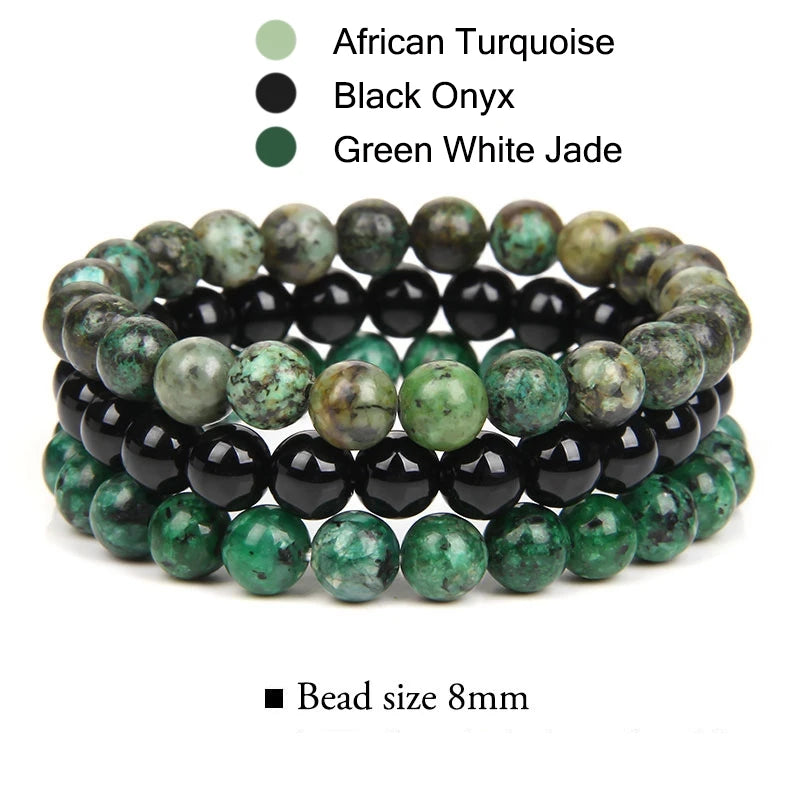 3Pcs Stacked Natural Stone Bracelet Set