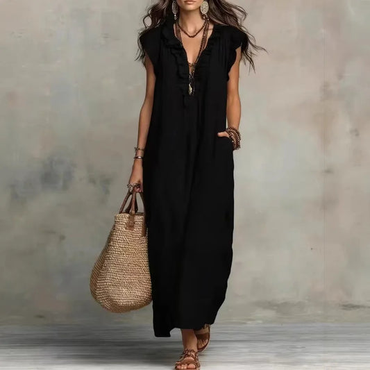 Amara Ruffle V-Neck Maxi Dress