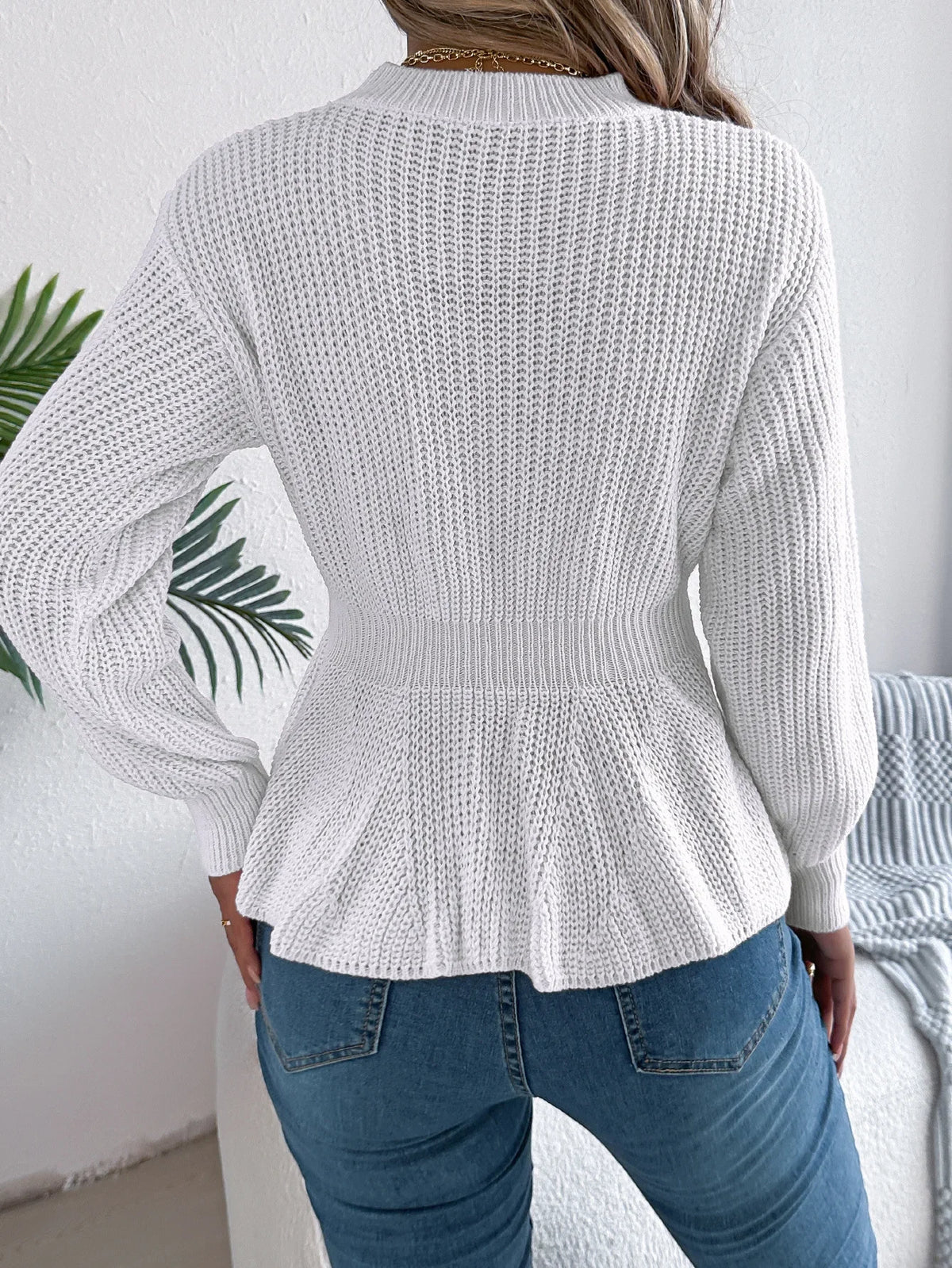 Chic Peplum Cable Knit Pullover Sweater